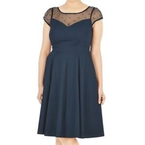 Navy Illusion Yoke Dress